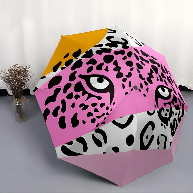 1 Stück Rosa Leopard Augen Automatischer Faltregenschirm Tragbar Zusammenklappbar 8-Rippen-Schirm für Alle Jahreszeiten, Lässiges Outdoor-Accessoire, Perfektes Geschenk
