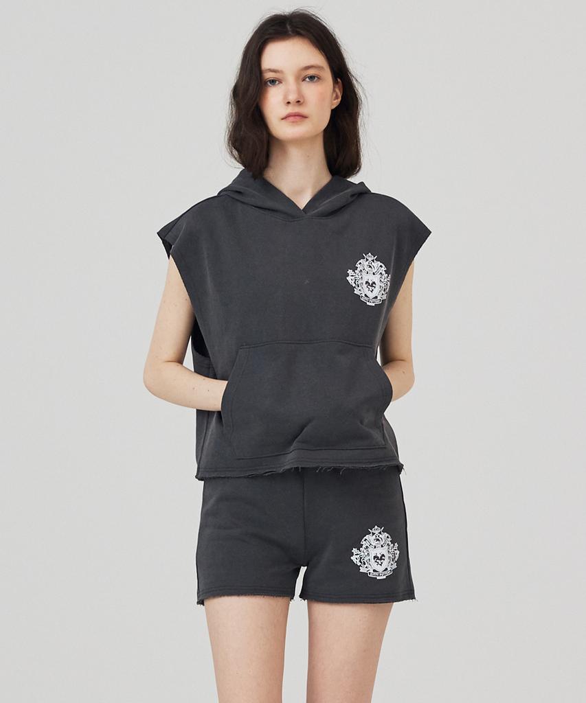 KITTY POTTERY Sleeveless Hooded Sweatshirt Charcoal