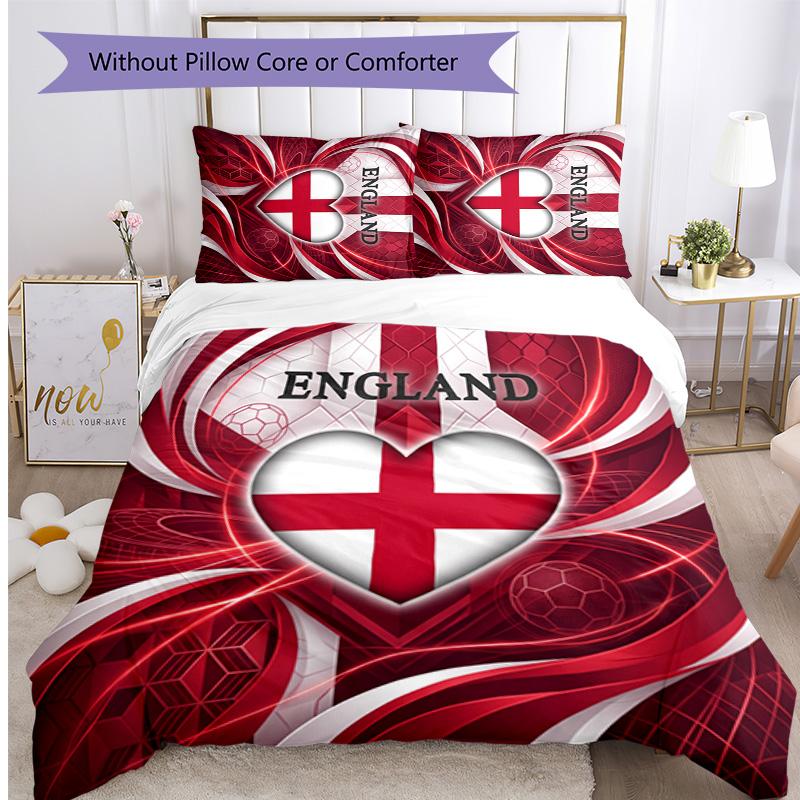 Set Biancheria da Letto Stampata Calcio Inghilterra 3 Pezzi Copriletto Traspirante Accogliente come Regalo per la Casa Nuova o per le Feste
