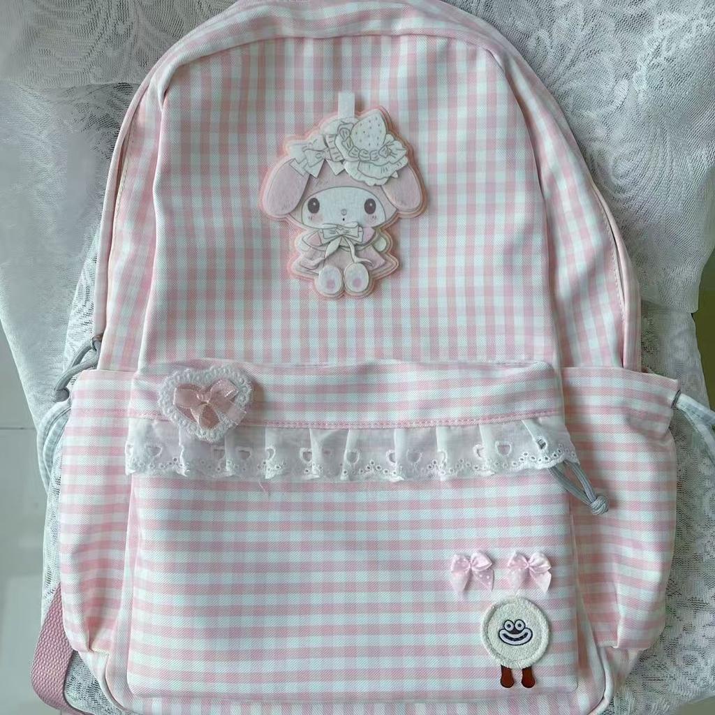 Schoolbag High Value Melody Pink Plaid Backpack Sweet Girl Backpack Student Lightweight Large Capacity School Bag