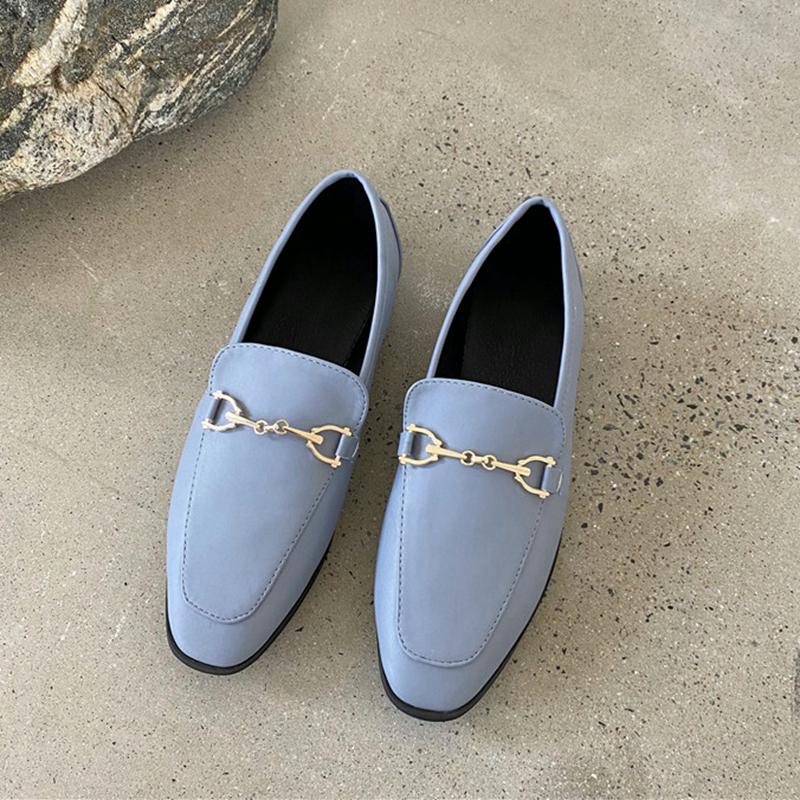 Fashion SUOJIALUN 2025 Spring Women Slip On Loafer Autumn Fashion British Metal Buckle Flat Shoes Round Toe Green Casual Ballerina
