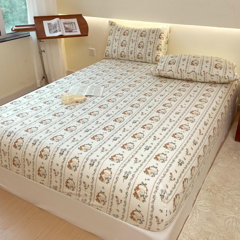 1 Stück Spannbettlaken Bedruckter Bettbezug Elastische Bettlaken für Zuhause Matratzenschoner Floraler Stil Bettwäsche (Kein Kissenbezug)