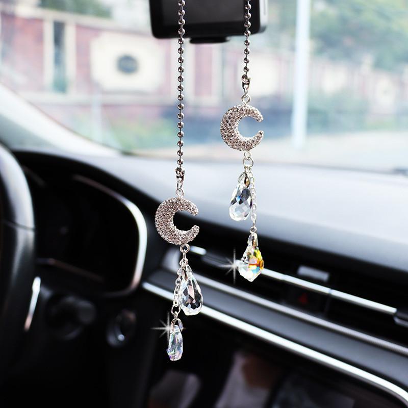 Car Rearview Mirror Pendant Decorative Crystal Hanging Ornament Simple Style Diamond Material