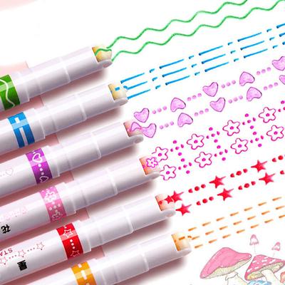 Textmarker-Set Welle Blume Rand Markierer für Journaling Mehrfarbig Glattes Schreiben Kreatives Zeichenwerkzeug für Scrapbooking & DIY-Bastelarbeiten