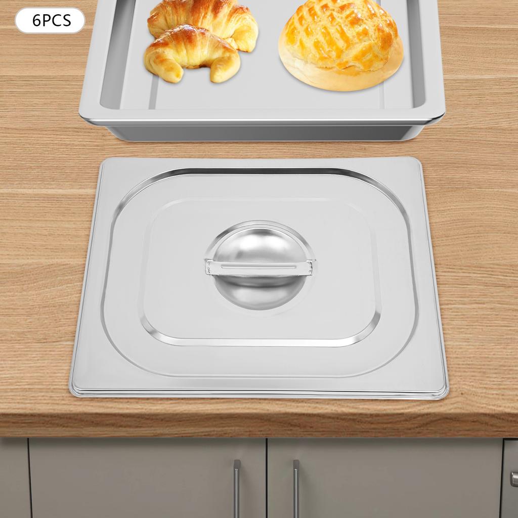6pcs Stainless Steel Hotel Pan Cover,Silver Table Catering Food Pan Lid 32.5*26.5cm for Home Kitchens,Restaurants
