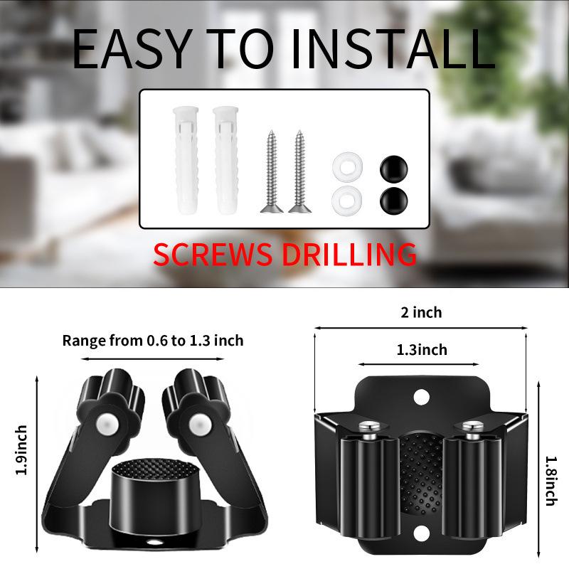 Stainless Steel Wall-Mounted Mop and Broom Holder, Punch-Free Clip for Bathroom Storage