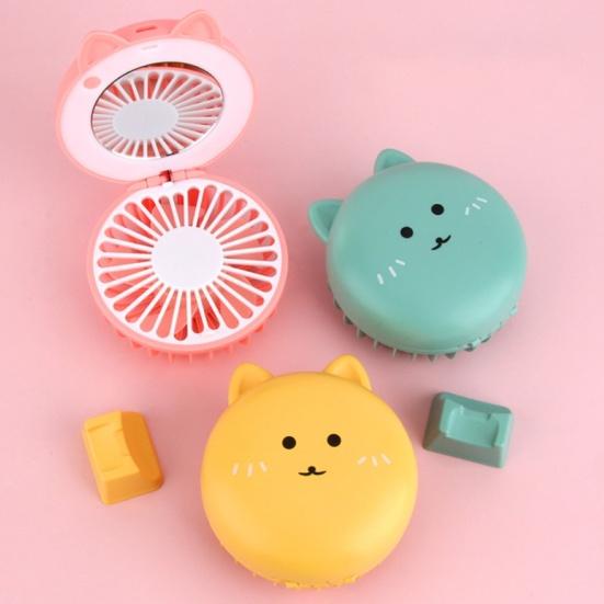 Cute Cat Portable Fan Rechargeable LED Mini Pocket Fill Light with Makeup Mirror