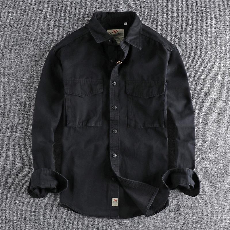 Autumn Vintage Washed Solid Color Workwear Shirt with Men's Three-dimensional Pockets, Trendy Loose Jacket