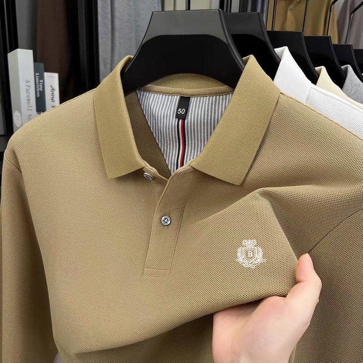 100% Pure Cotton Men'S Long Sleeved Polo Shirt High-End Designer Brand Embroidered T-Shirt 2025 Autumn New Casual Breathable Top