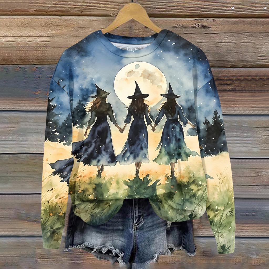 Women's Halloween Print Long Sleeve Neck T-Shirt