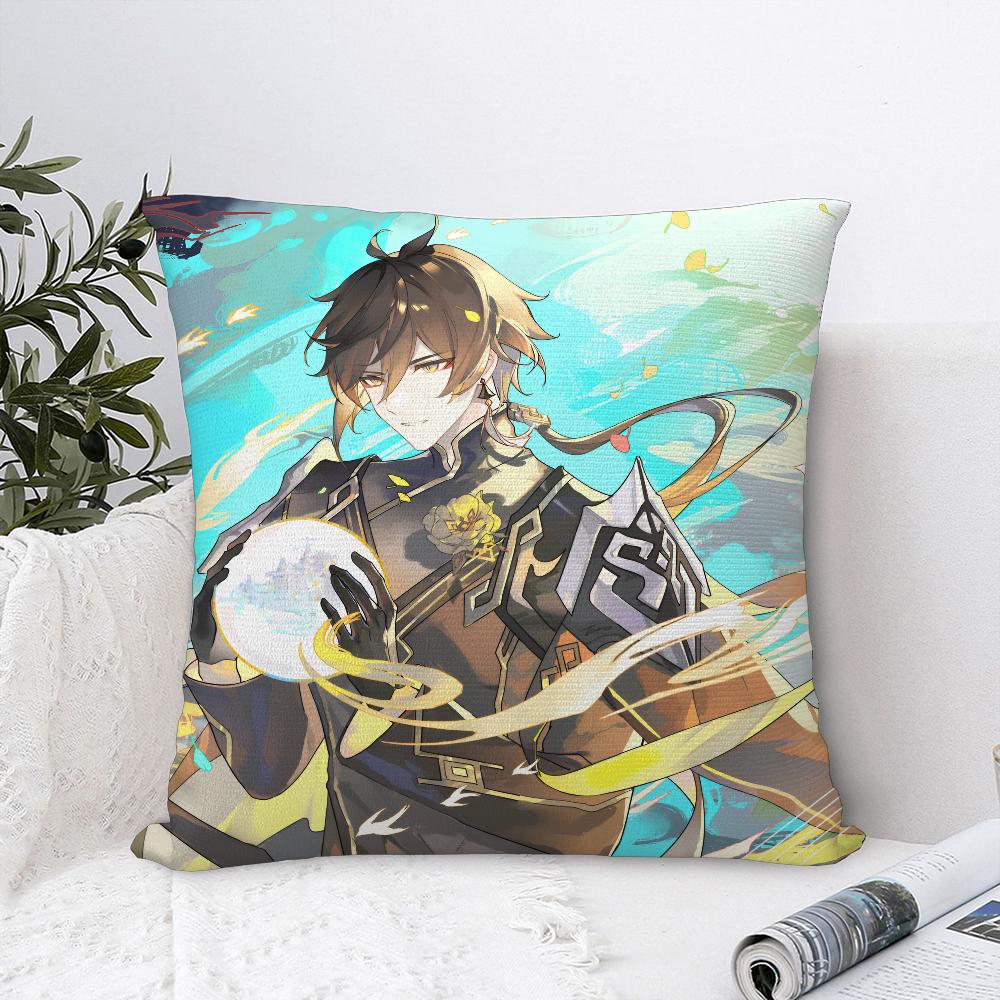 Zhongli Genshin Impact Pillow Case Sofa Decorative Home Double-Sided Printing Short Plush Cushion Cover Throw Pillow Cover