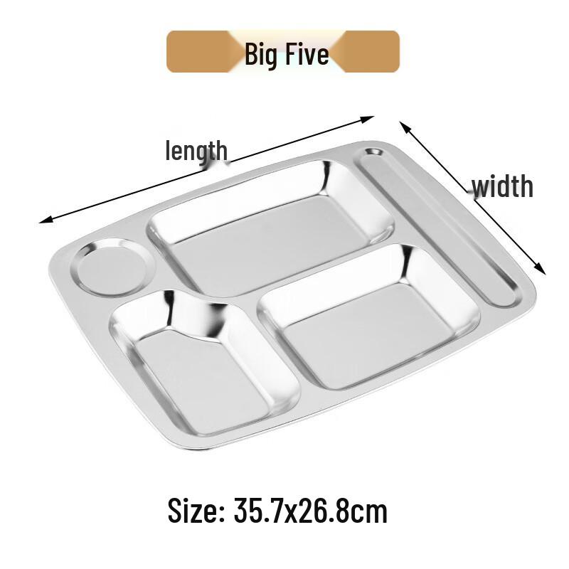 Stainless Steel 5-Compartment Meal Tray