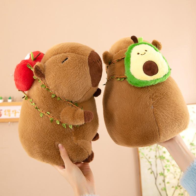 Adorable Capybara Plush Backpack Toy Featuring Colorful Avocado Dragon Fruit And Apple Designs