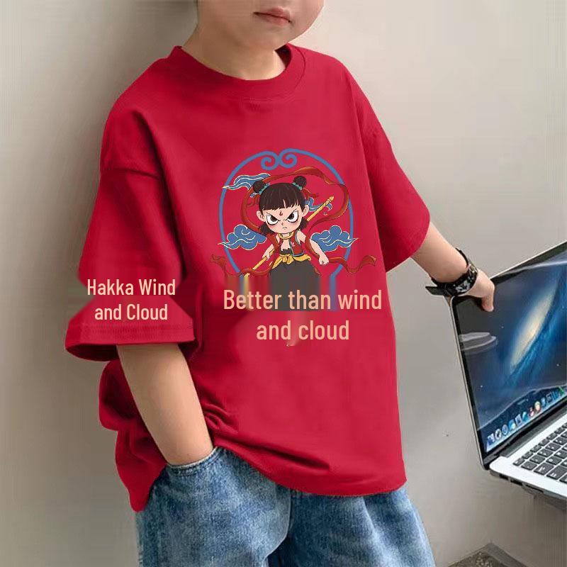 

Boys Nezha Korean Style Cotton Raglan Short Sleeve T-Shirt for Kids 90cm
