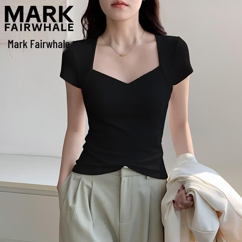 MARK FAIRWHALE Women s French Square Neck Short Sleeve T-Shirt XL