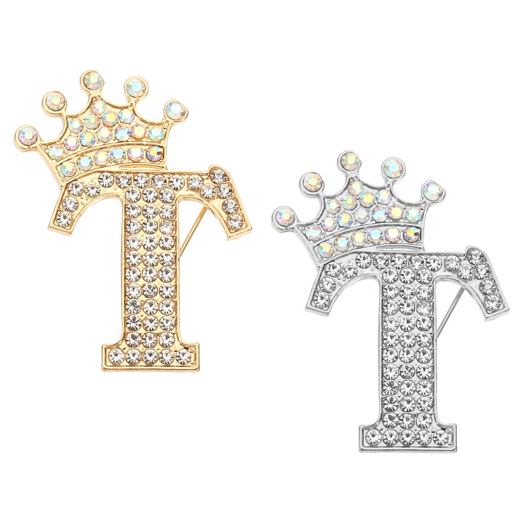 2pcs Letter Brooch Pins Crown Initial Rhinestone Alphabet A-W Letter Lapel Badges Pin for Women Suits Dress Coat Clothes Craft