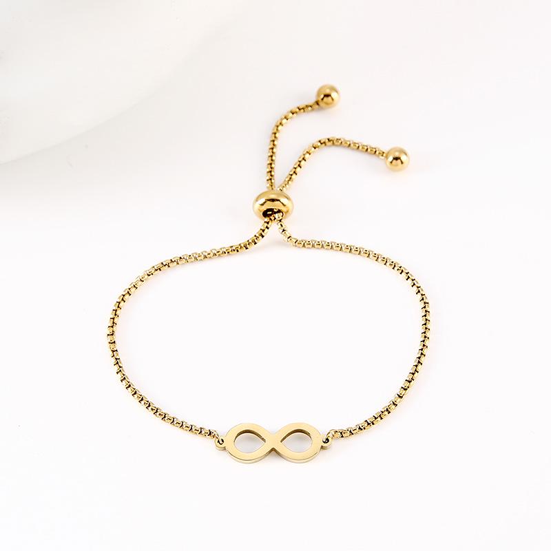 European & American Simple Infinity Symbol Stainless Steel Bracelet with Pearl Chain & Lucky Number 8.