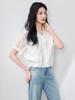 Elegant French Fine Spun Lace Puff Sleeve Cotton Blouse - Women's Summer Top