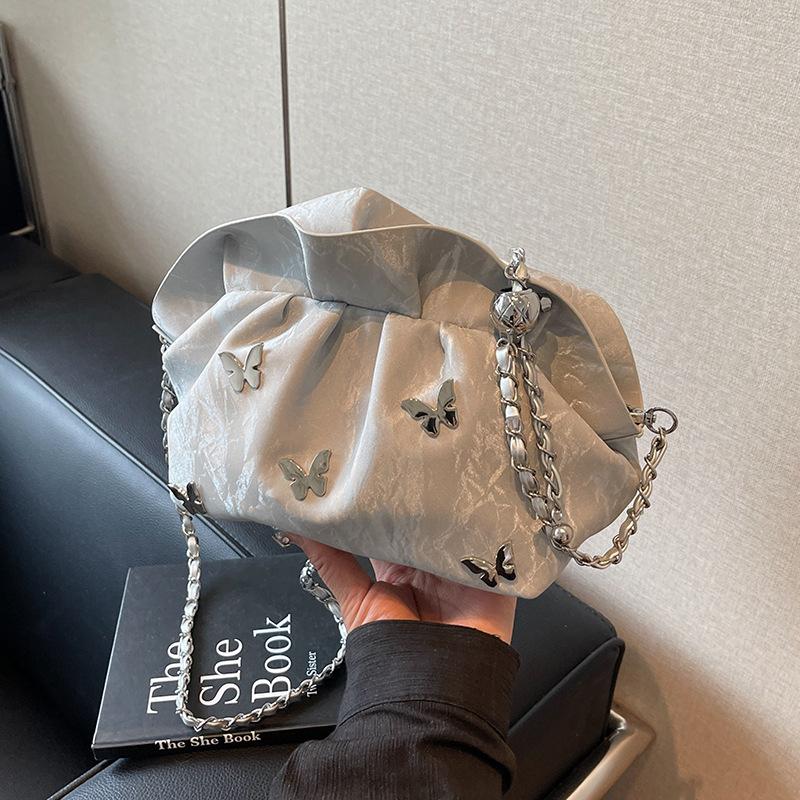 Summer Niche Pleated Cloud Bag Women's New Trendy Versatile Chain Single Shoulder Messenger Bag Small Bag