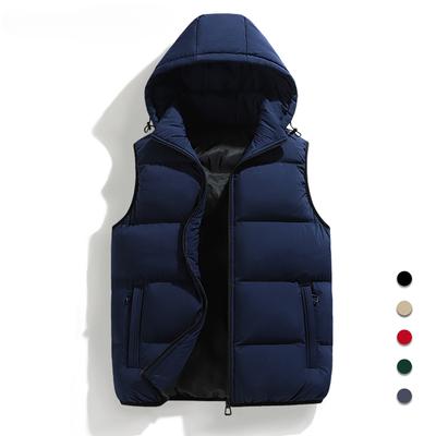 Men Autumn Thicken Cotton Sleeveless Vests Jacket Coat Mens Winter Warm Detachable Hat Outwear Waistcoat Hooded Vest Jacket Male