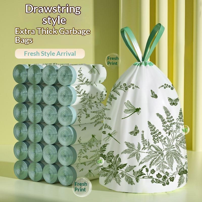 Durable Drawstring Trash Bags 50/100 Pack Lime Green Printed Tear-Free Garbage Sacks for Home Kitchen Bathroom Cleaning