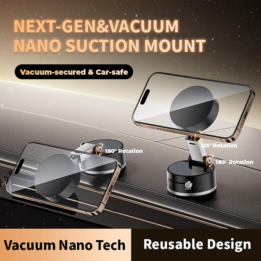 Car Phone Holder Mount with Vacuum Suction 20 N52 Magnetized Rings 1.3KG Load Capacity 360 Degrees Adjustable Foldable