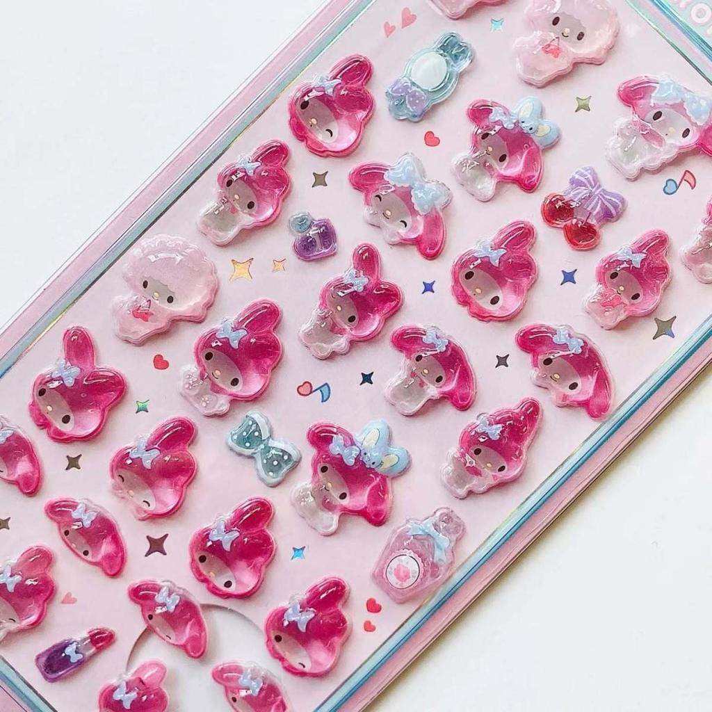 Hello Kitty Kuromi Cinnamoroll 3D Jelly Sticker Kids Kawaii Transparent Paster Phone DIY Decoration Classic Toys Children Gift