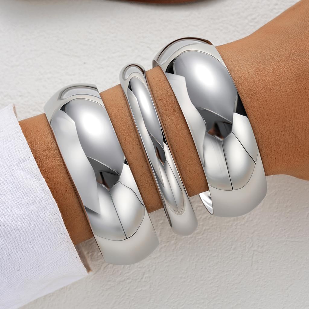 IF ME 3Pcs/Set Classic Geometric Wide Bangles for Women Geometric Smooth Gold Silver Color Chunky Bracelets Party Jewelry Accessories