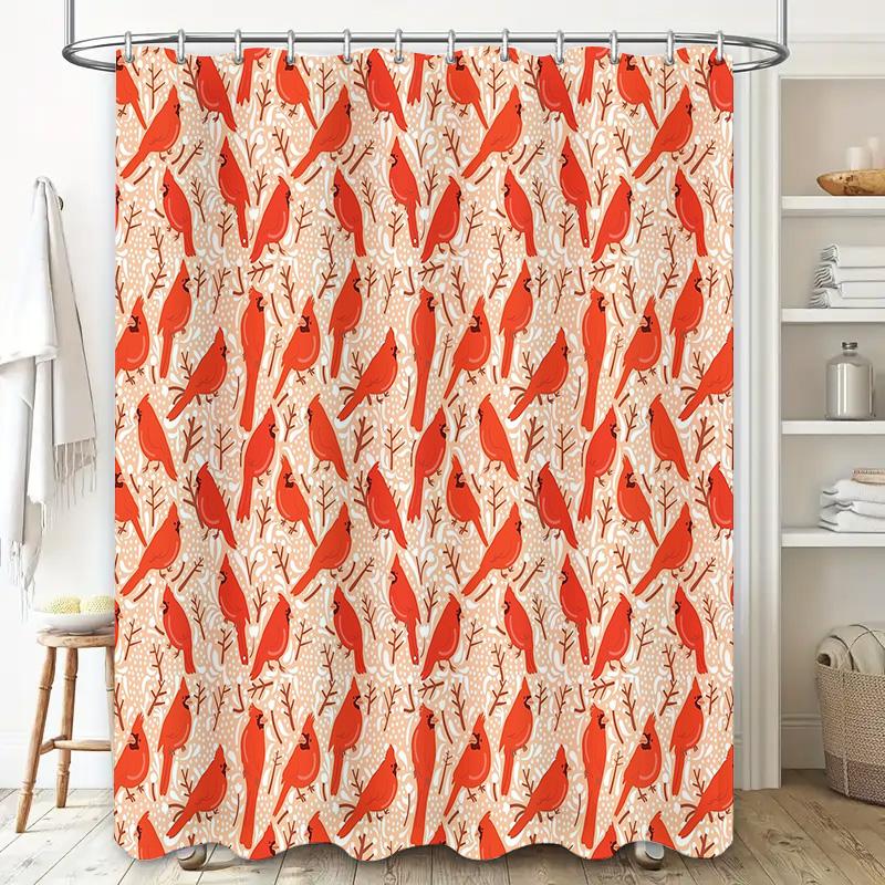 Rustic Farmhouse Shower Curtain Bird Pattern Bathroom Decor Woodland Nature Theme Waterproof Fabric Home Decor Set