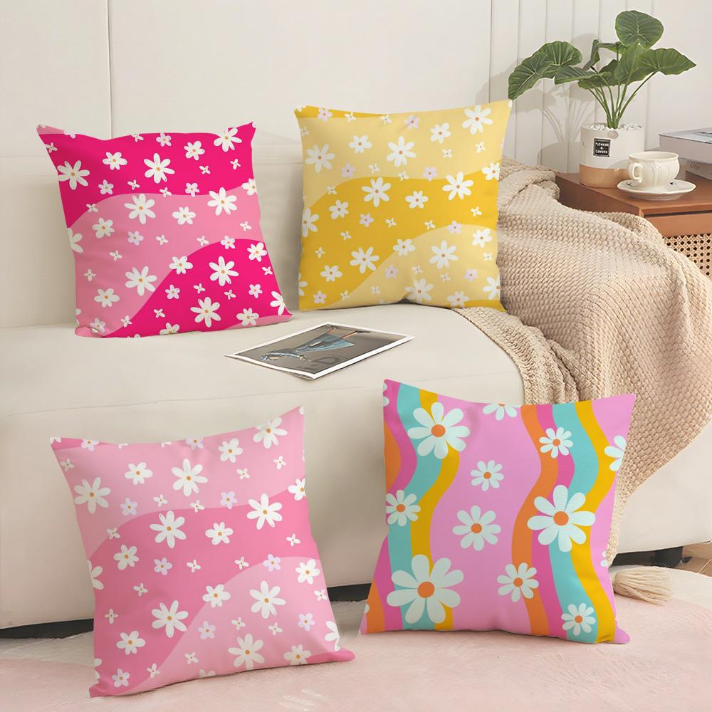 Colorful Daisies Cushion Cover Breathable Linen Pillow Cover SkinFriendly Home Decor Pillowcase with Hidden Zipper