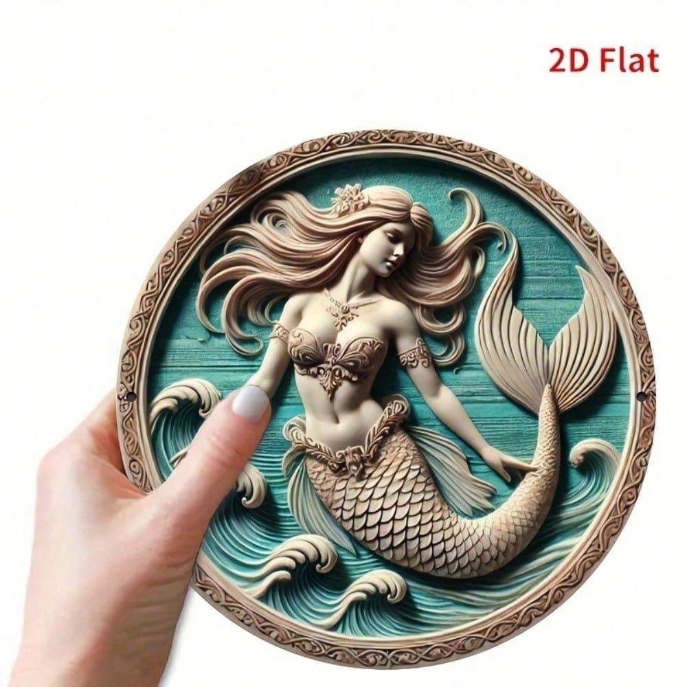 Metal Poster Wall Art Mermaid Wave 8x8 inch for Living Room