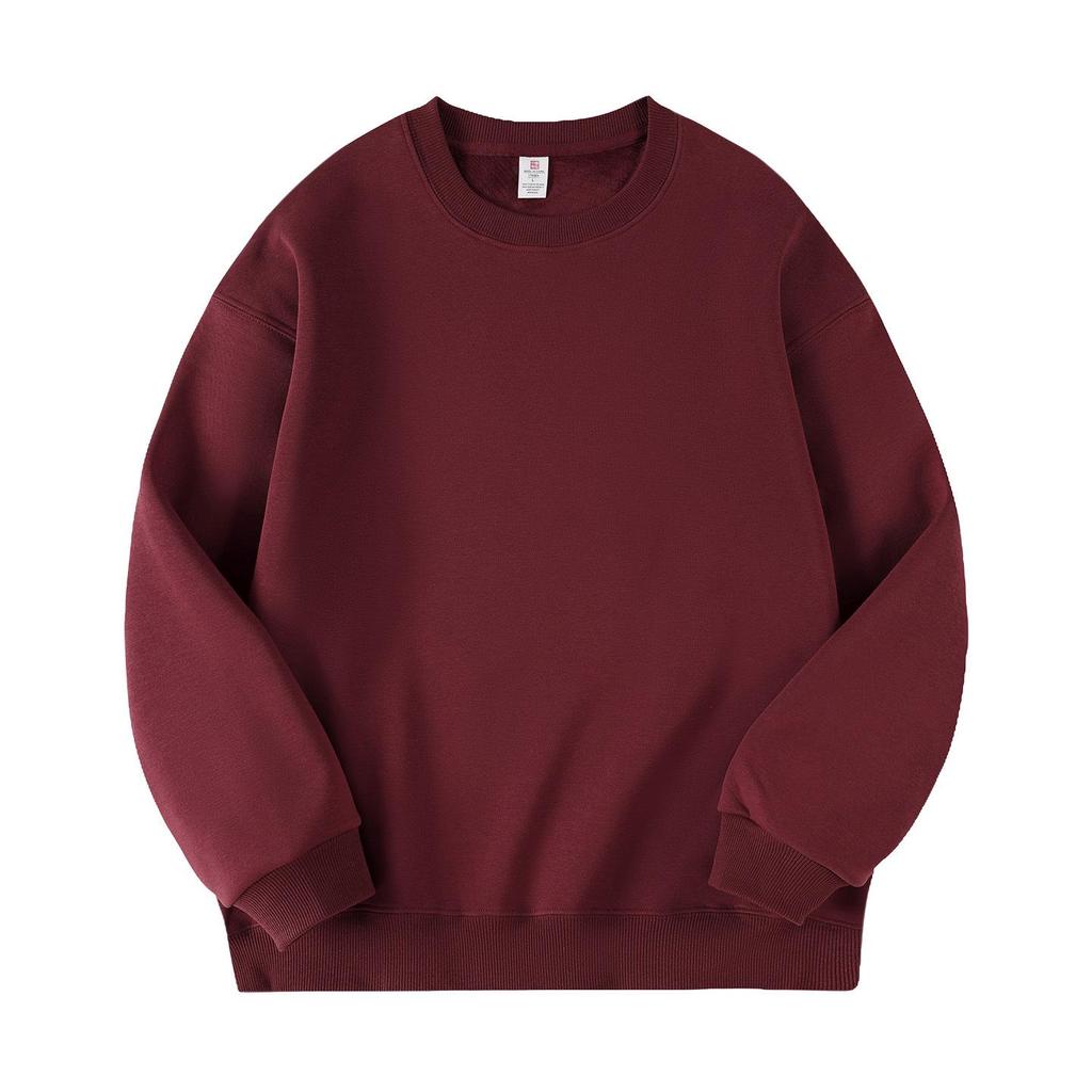 2025 Japanese-Style Solid Color Round Neck Hoodie, Trendy Casual Loose Fit, Sports Base Layer Top for Women and Couples