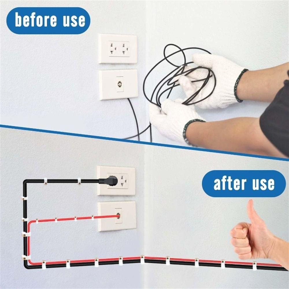 100Pcs/Set Plastic Metal Nail In Cable Clips Black Coaxial Cable Clamp  for Home Office Workshop
