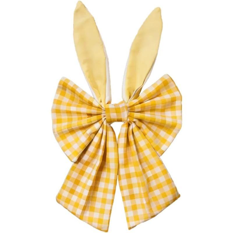 40cm Easter Bunny Ears Wreath Bow Rustic Buffalo Plaid Easter Bows for Wreaths Spring Holiday Fabric Decorative Bow for Tree Topper