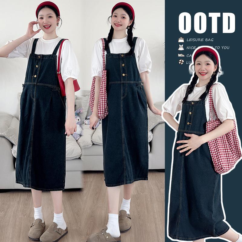 

2026 Fashionable Summer A-line Denim Overalls Dress with Patchwork T-shirt M