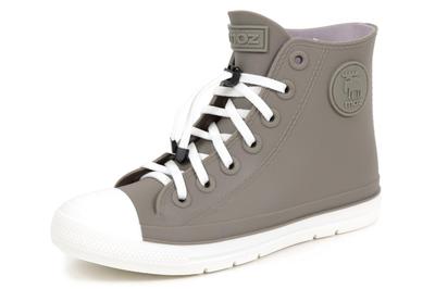 Mozu Rain Shoes, Rubber Shoelaces, Eco-Friendly TPE Sneakers, High-Top, Junior/Women's, with Colorful Insoles, Gray, Size 19cm