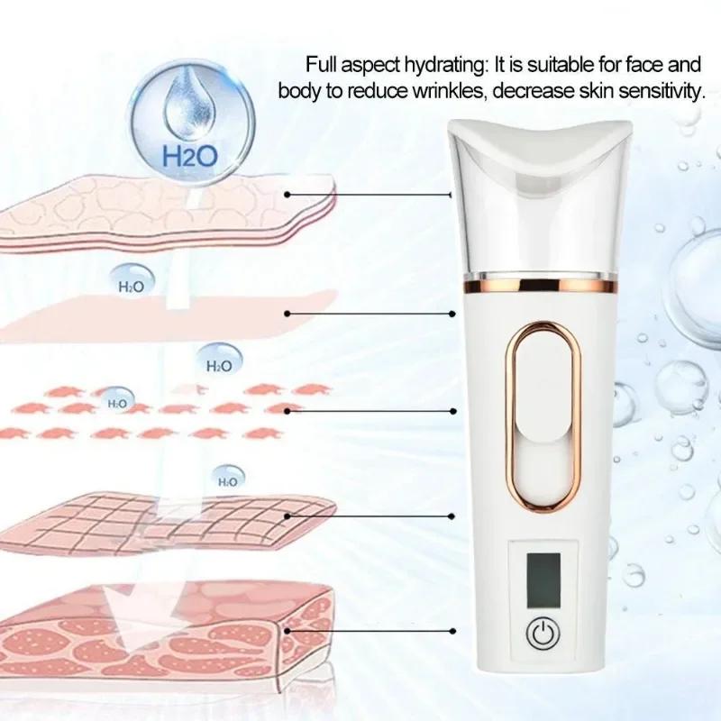Mist Sprayer Handheld Nano Beauty Instrument Mini Hydrating Humidifier Skin Care LED Display Portable Humidifier Skin Care Gift