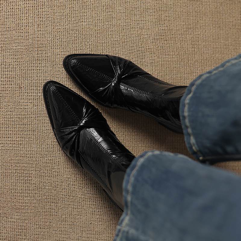 Krazing Po Microfiber Winter Pointed Toe Size 33 Western Boots Size 43 Butterfly-knot Med Heels Ankle Boots