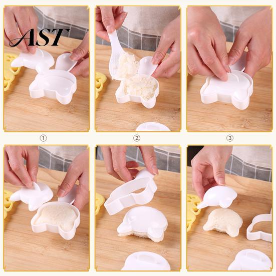 Picnic Food Shaping Tools Rice Ball Molds Kit, Cartoon Bear/Cat/Dog/Panda Shape Onigiri Maker, Home Baking And Cooking Gift Grade Plastic
