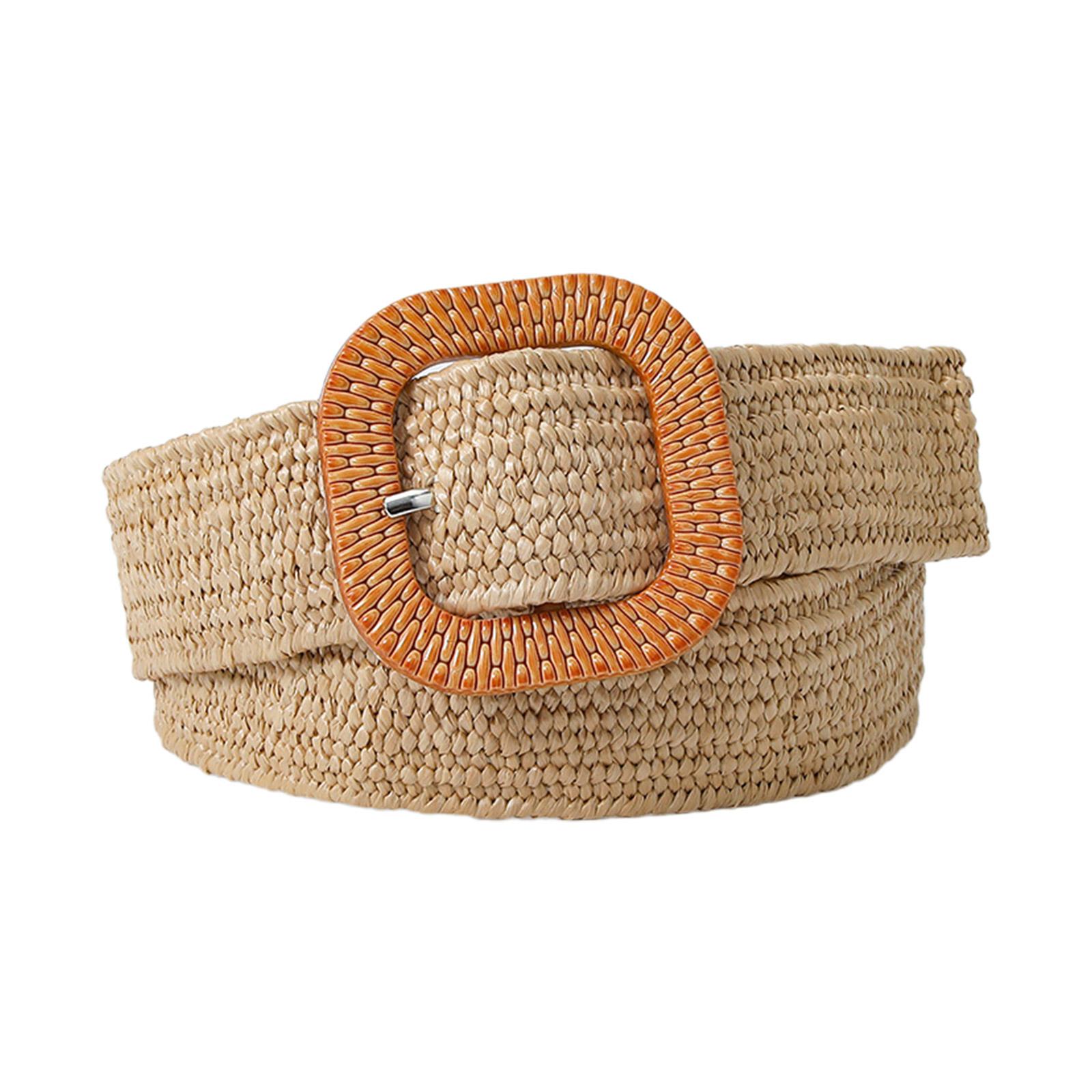 

Плетеный женский ремень, винтажный широкий богемный ремень, дизайнерский красочный декоративный женский ремень с пряжкой из полипропилена и соломы хаки