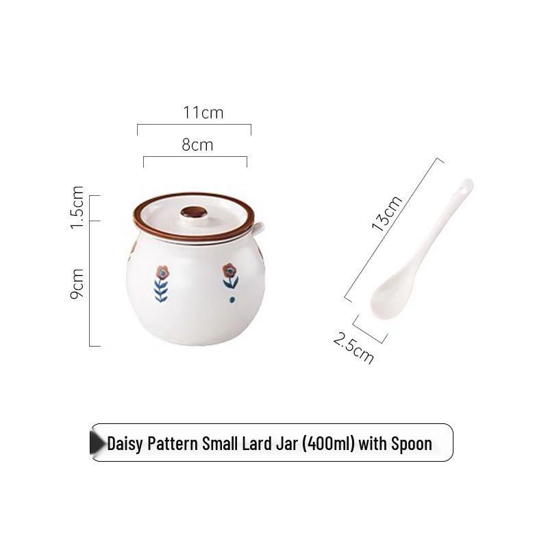 Японская керамическая банка для приправ с крышкой и ложкой - Милая, термостойкая емкость для хранения для вашей кухни
