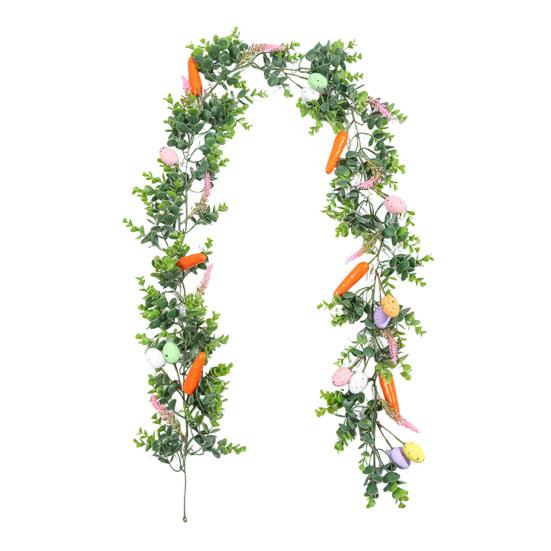 Easter Garland Artificial Spring Greenery Garland with Pastel Eggs Carrots Flowers for Farmhouse Indoor Mantle Fireplace Home Decor