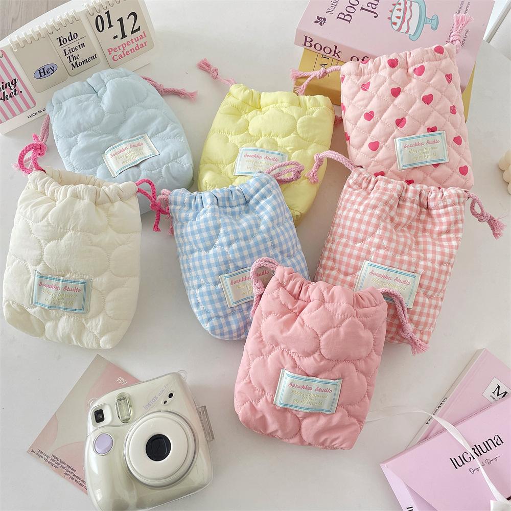 Cute Quilted Cotton Camera Bag, Soft Shockproof Dustproof Storage Pouch for & Polaroid Camera