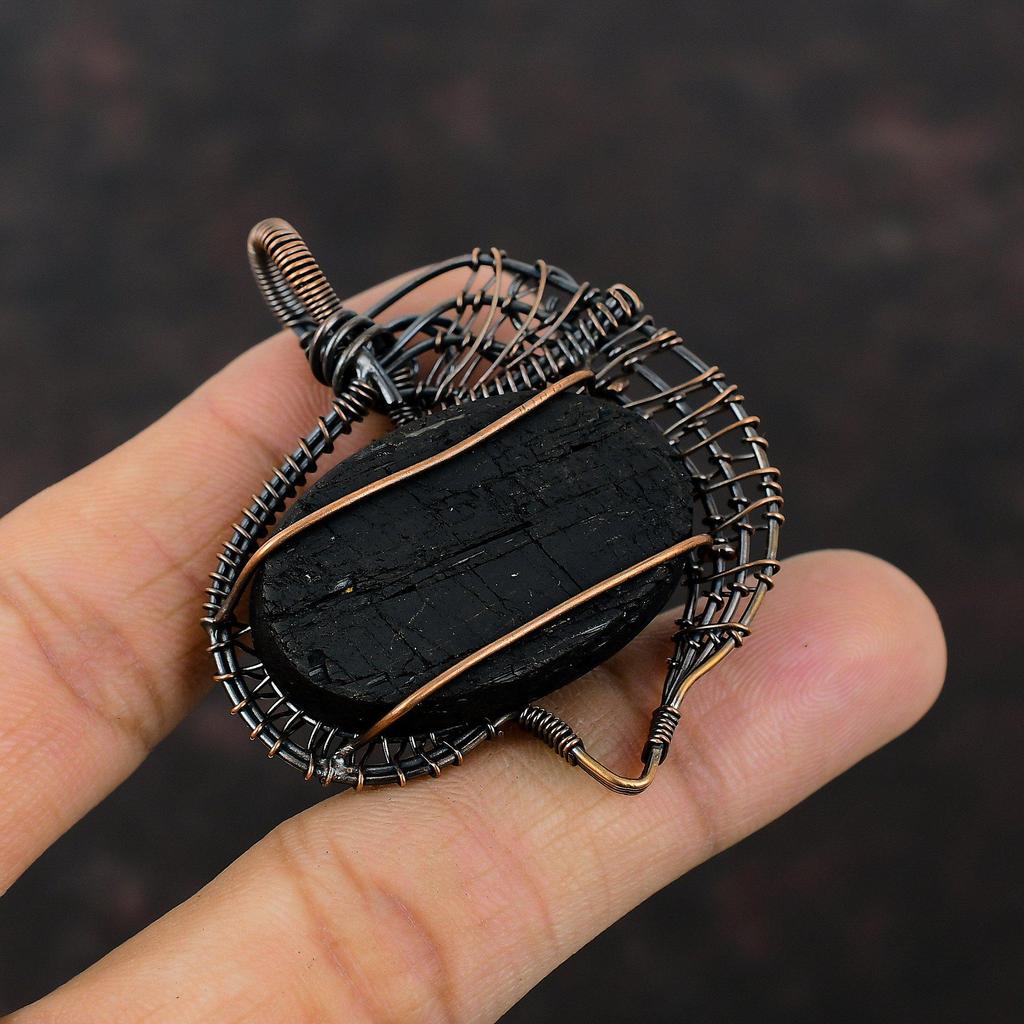 Black Tourmaline Rough Pendant Copper Wire Wrapped Pendant Gemstone Jewelry Handmade Unique Design Pendant Copper Wire Jewelry Gift For Wife