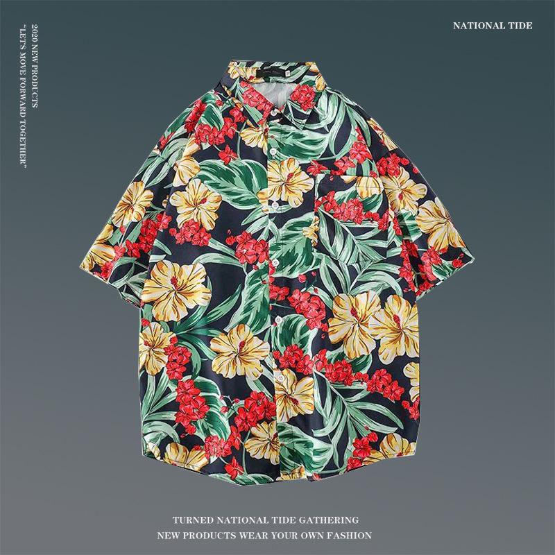 Japanese Hong Kong-Style Floral Hawaiian Shirt - Unisex Summer Short-Sleeve Retro Beachwear
