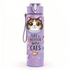 1PC Three Cute Kitten Cat Print 750ml Color Plastic Sports Water Bottle Leakproof Flip Straw Lid Suitable for Sports Office Home Use