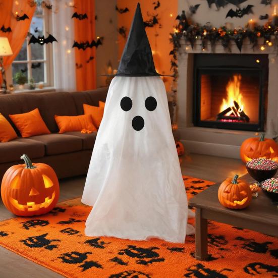 Halloween Ghost Decoration Outdoor Glowing Ghost with Witch Hat DIY Expressions