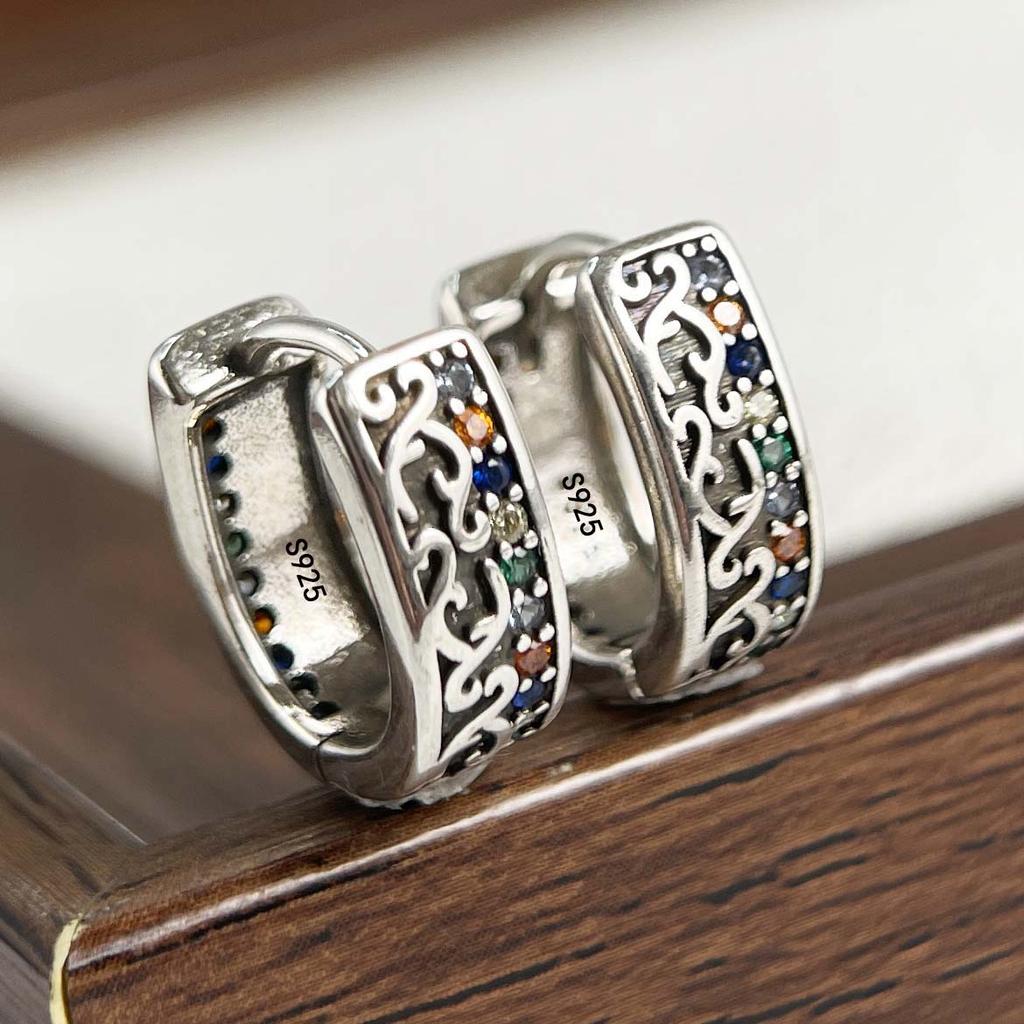 925 Sterling Silver Earrings For Women Trendy Geometric Retro Zircon Earring Jewelry Prevent Allergy Party Gift Accessories