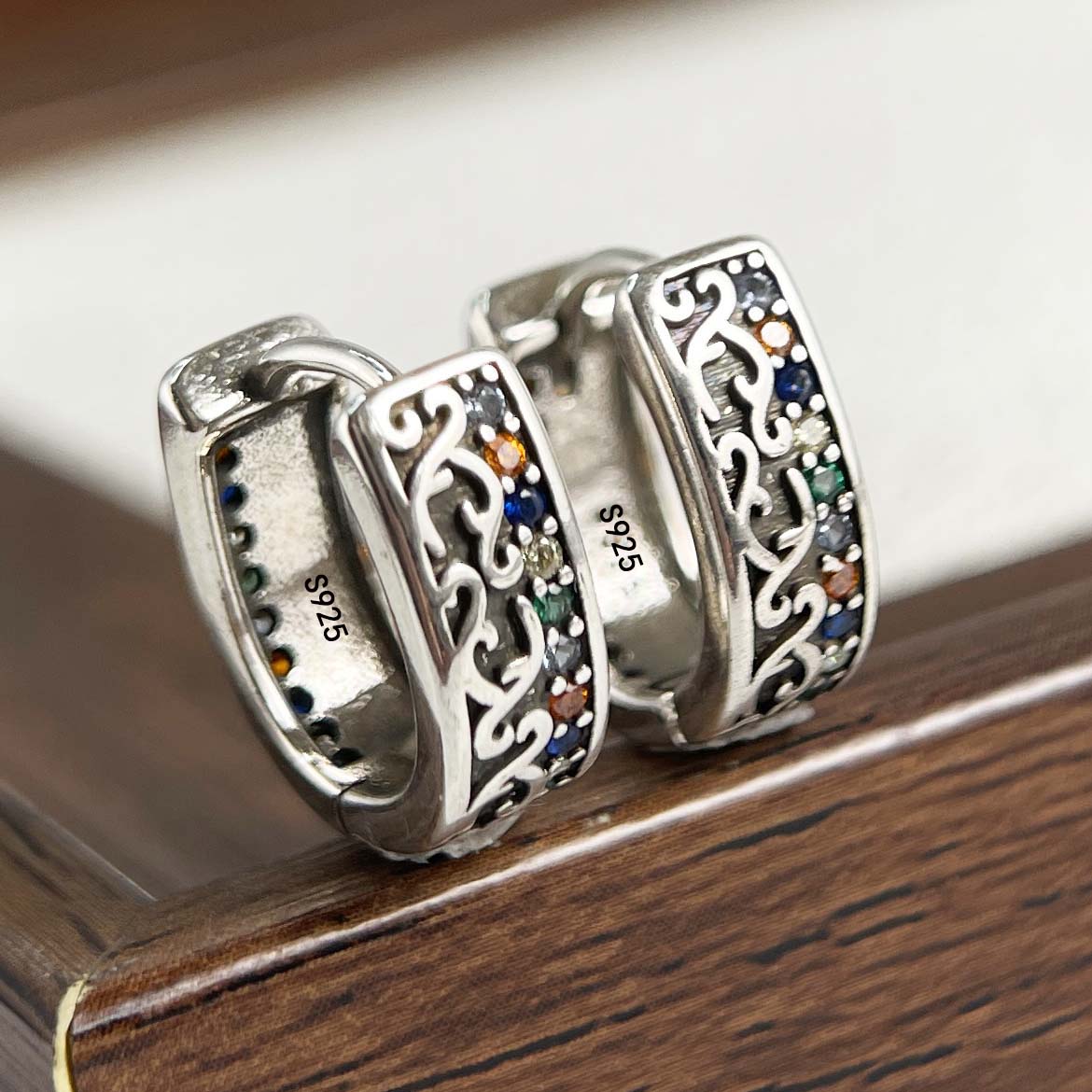 

925 Sterling Silver Earrings For Women Trendy Geometric Retro Zircon Earring Jewelry Prevent Allergy Party Gift Accessories