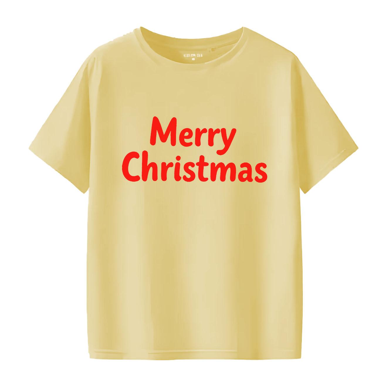 

Merry Christmas Printed Womens Short sleeved Holiday Tshirt Summer Round Neck Versatile for Daily Use S